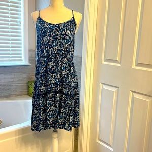 Sundress, multi-color blues, fuchsia and pink.